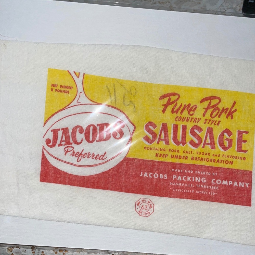 Vintage Jacobs‎ Preferred Pure Pork Sausage Advertising wrapper